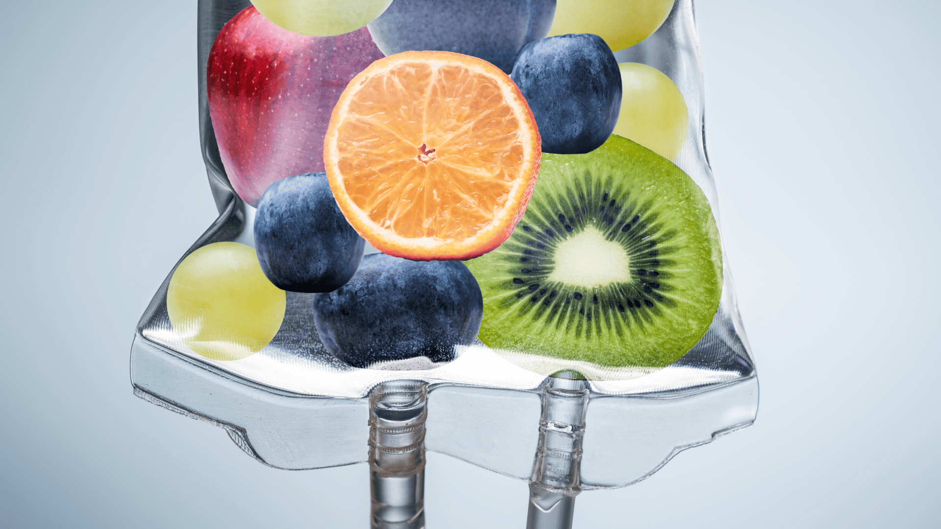 IV drip bag filled with fresh fruits representing natural inflammation remedies